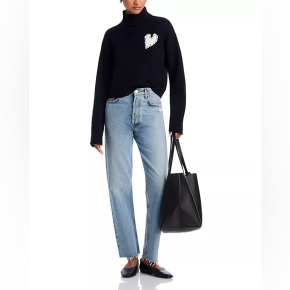 AQUA x Kerri Rosenthal Cropped Turtleneck Heart Patch Sweater - Exclusive Nwt - Picture 3 of 6